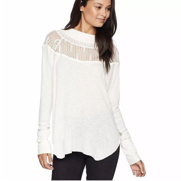 Free People Spring Valley Lace Long Sleeve Ivory Size M - Picture 1 of 6